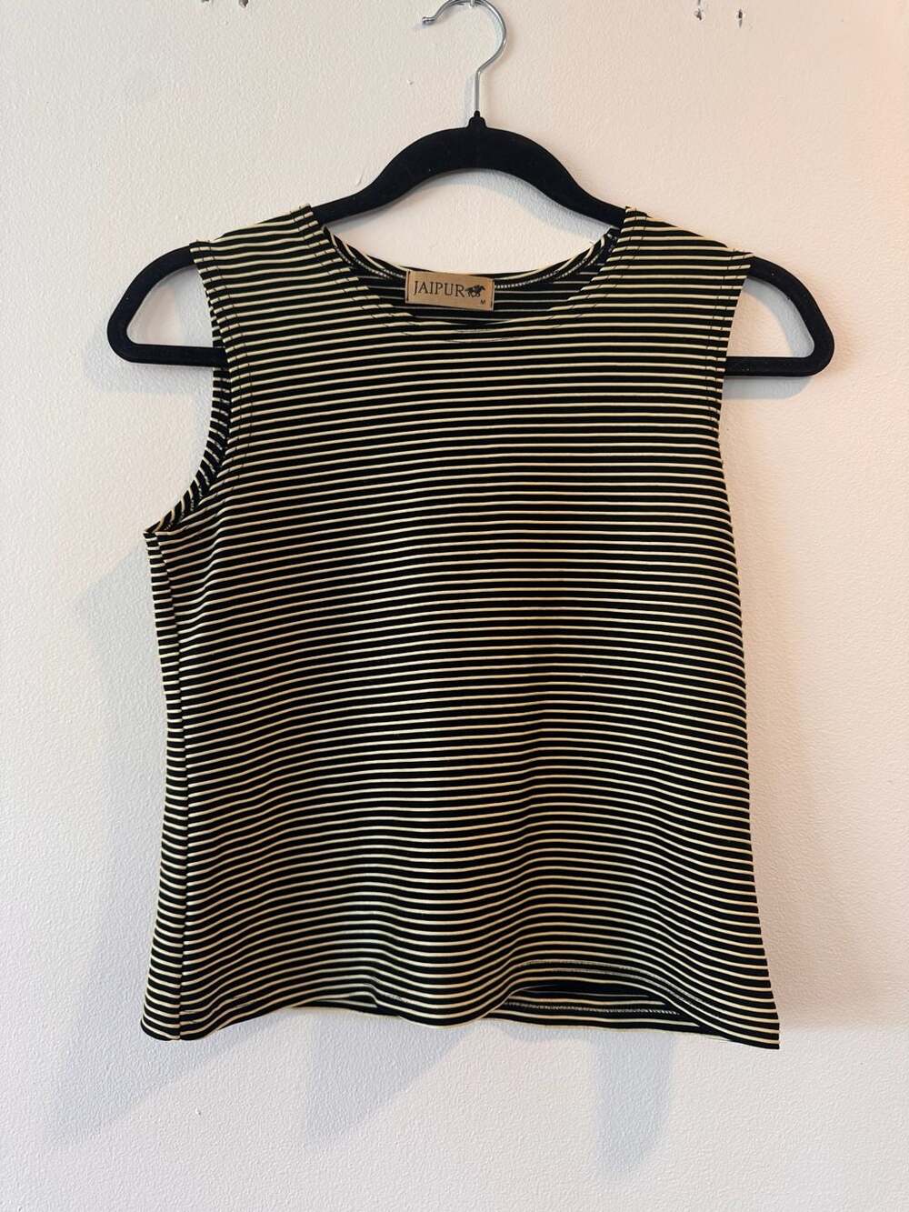 JAIPUR VINTAGE Sleeveless Top Size M Black White Striped Knit NWOT